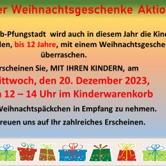 Hinweisflyer für Kinder Weihnachtsgeschenke Aktion am 20. Dezember